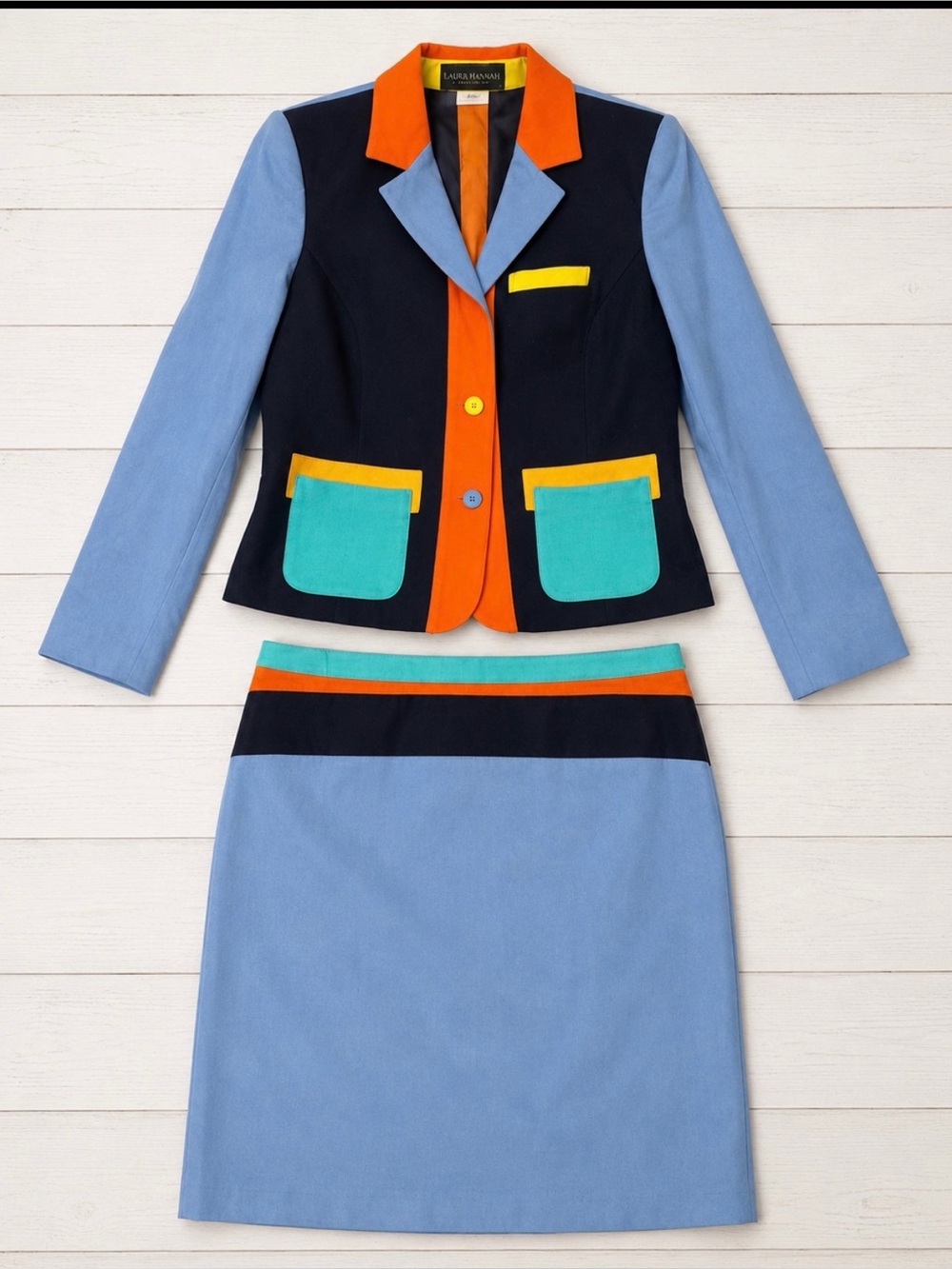 Vintage Harvé Benard Colorblock Wool Skirt Suit Set 14/12